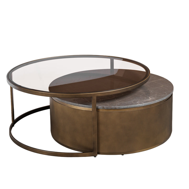 Royal gold set of 2 nesting coffee tables with glass tops