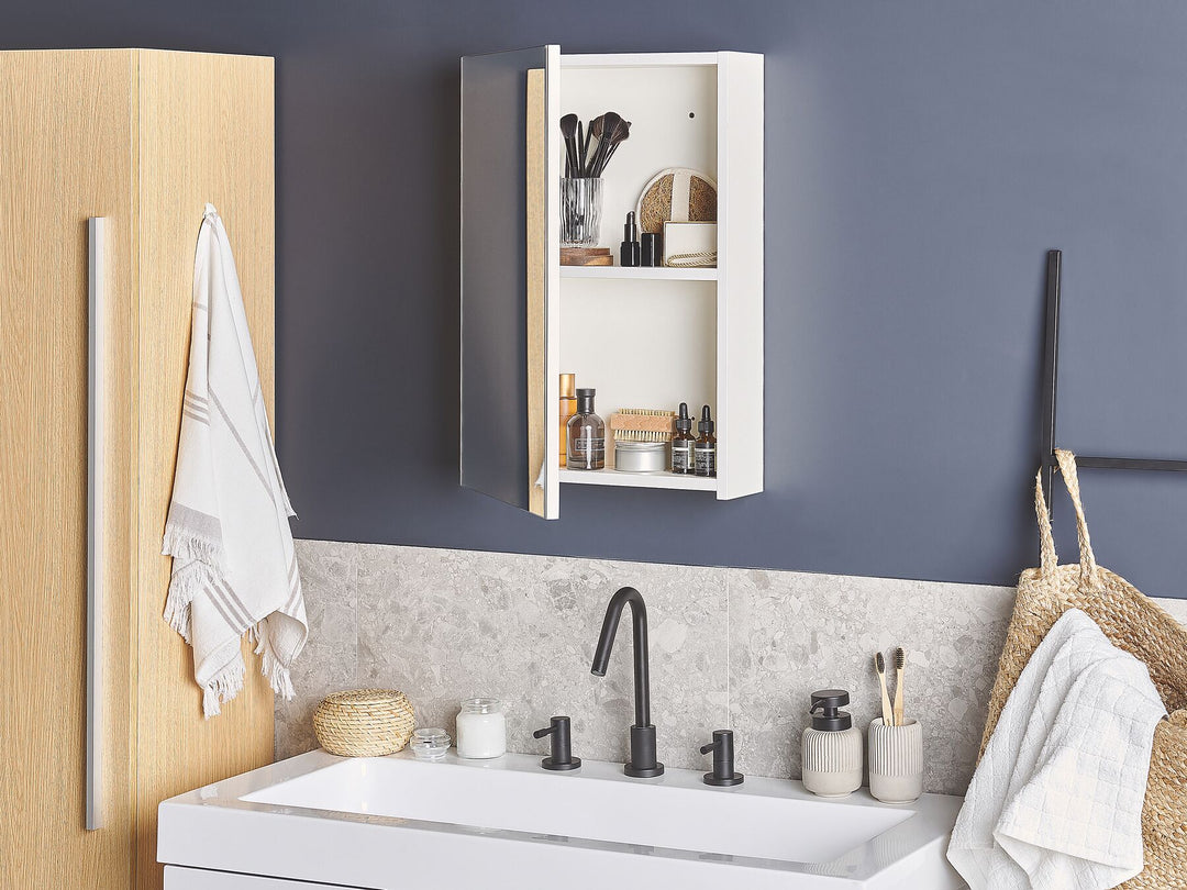 Bathroom Wall Mounted Mirror Cabinet 40 cm 60 cm White Primavera