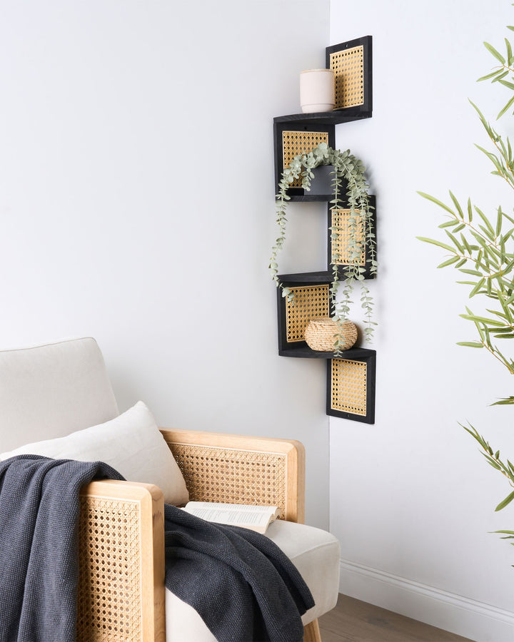 4 Tier Shelving Unit Paulownia Wood 101 cm Black Evina