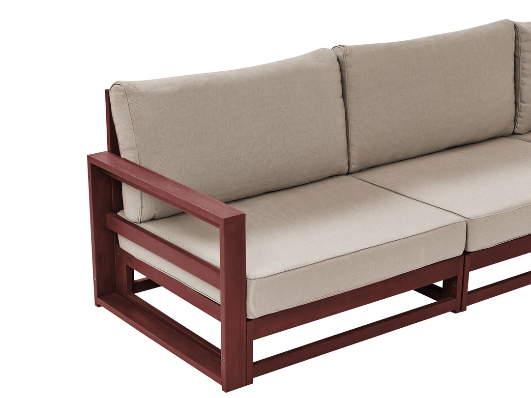 Timor Garden Corner Sofa with Table 5 Seater Modular Acacia Wood Dark Red Grey Beige