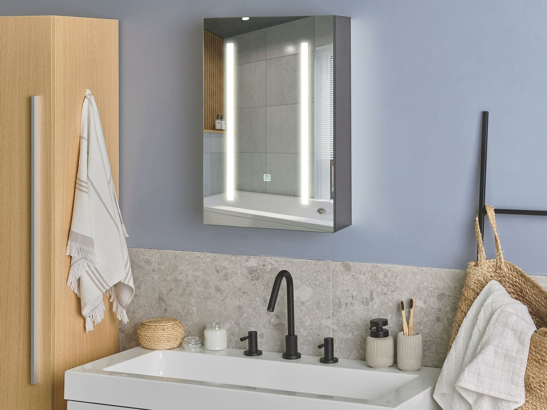 Bathroom Wall Mounted Mirror Cabinet LED 40 cm 60 cm Black Cameron