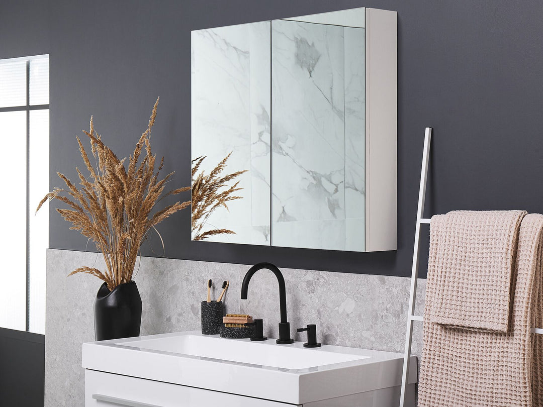 Bathroom Wall Mounted Mirror Cabinet 80 cm 70 cm White Navarra