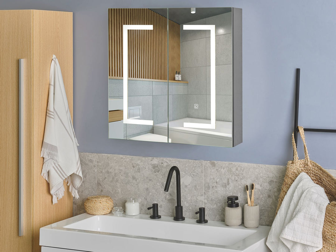 Bathroom Wall Mounted Mirror Cabinet LED 60 cm 60 cm Black Mazarredo