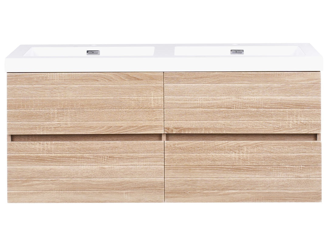 Wall Mounted Double Basin Vanity Unit 120 cm 55 cm Light Brown Urucu