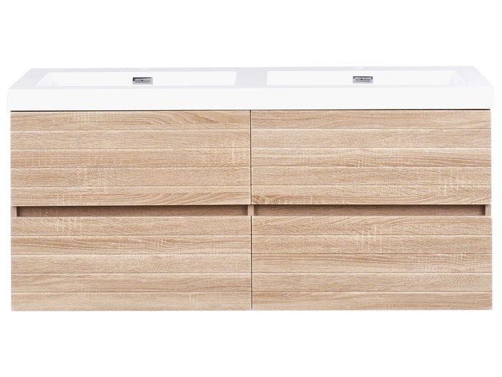 Wall Mounted Double Basin Vanity Unit 120 cm 55 cm Light Brown Urucu