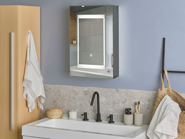 Bathroom Wall Mounted Mirror Cabinet LED 40 cm 60 cm Black Malaspina