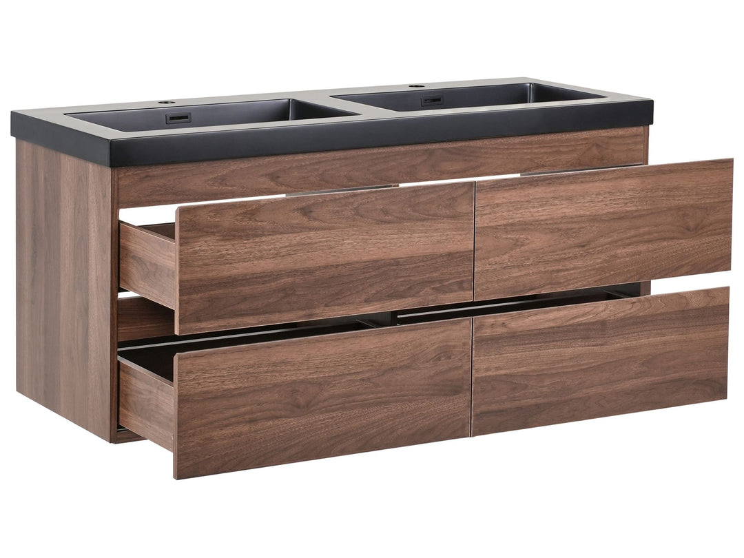 Wall Mounted Double Basin Vanity Unit 120 cm 52 cm Dark Brown Cardiel