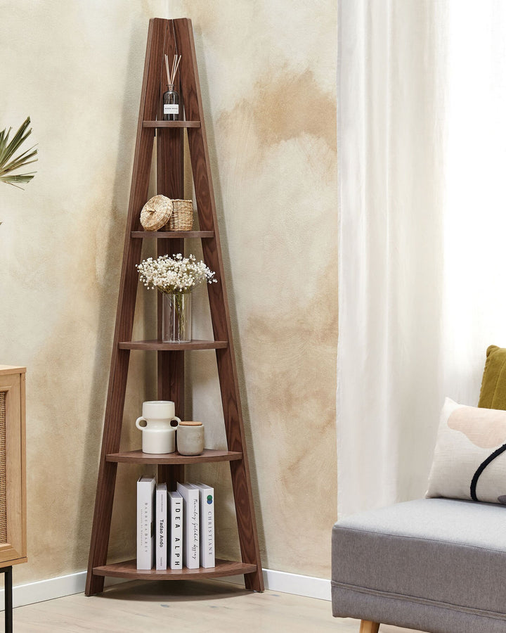 Corner 5 Tier Shelving Unit 175 cm Dark Brown Susan