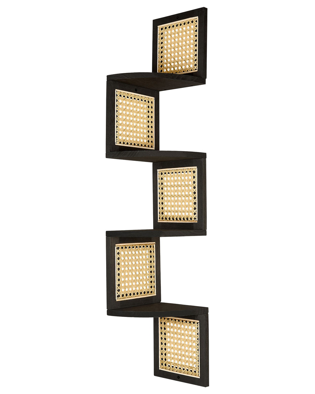 Wall-mounted shelf with square tiers on a white background