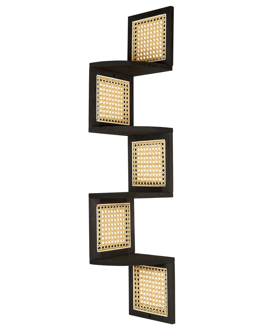 Wall-mounted shelf with square tiers on a white background