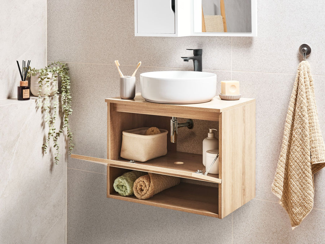 Wall Mounted Washbasin Cabinet 60 cm Light Brown Natal