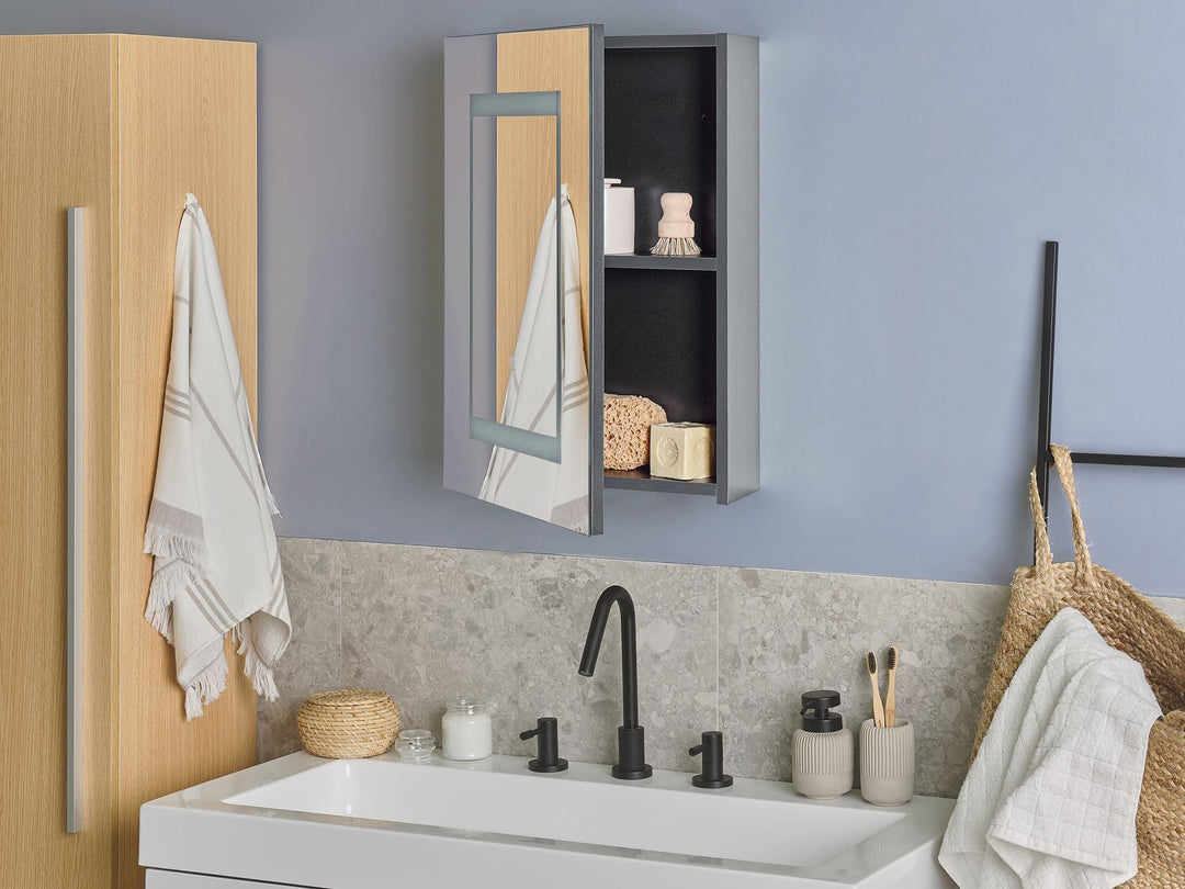 Bathroom Wall Mounted Mirror Cabinet LED 40 cm 60 cm Black Malaspina