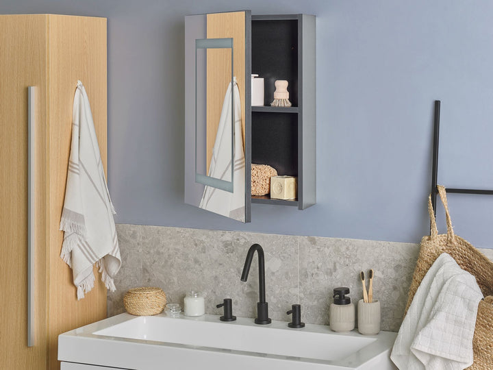 Bathroom Wall Mounted Mirror Cabinet LED 40 cm 60 cm Black Malaspina