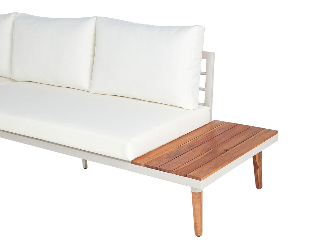 Corato Garden Corner Sofa with Table 5 Seater Acacia Wood Off-White