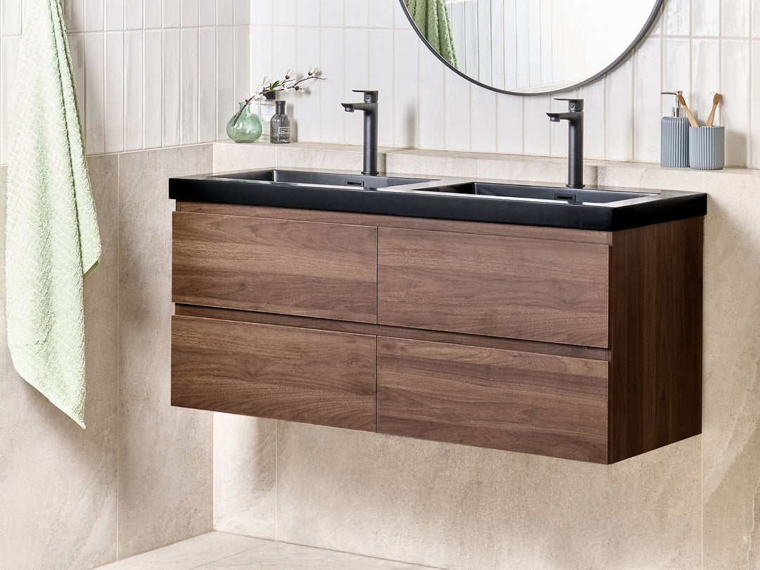 Wall Mounted Double Basin Vanity Unit 120 cm 52 cm Dark Brown Cardiel