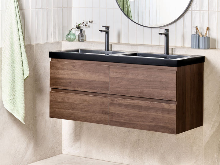 Wall Mounted Double Basin Vanity Unit 120 cm 52 cm Dark Brown Cardiel