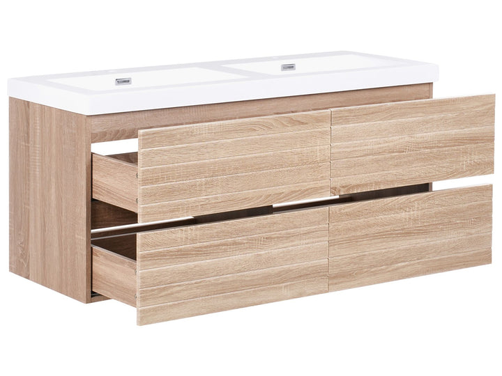 Wall Mounted Double Basin Vanity Unit 120 cm 55 cm Light Brown Urucu