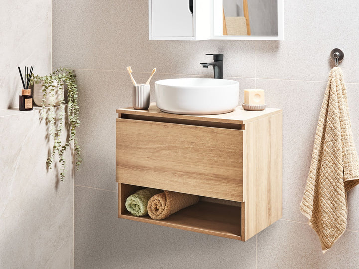 Wall Mounted Washbasin Cabinet 60 cm Light Brown Natal