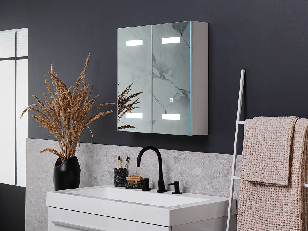Bathroom Wall Mounted Mirror Cabinet LED 60 cm 60 cm White Talagapa