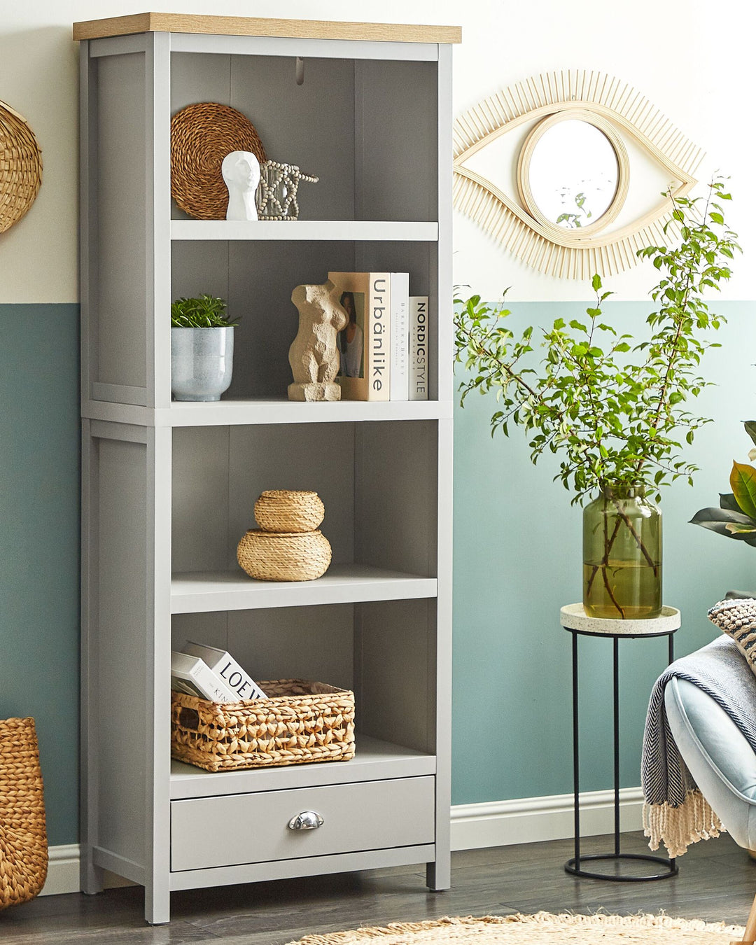 4 Tier Bookcase 180 cm Light Grey Jazmyne