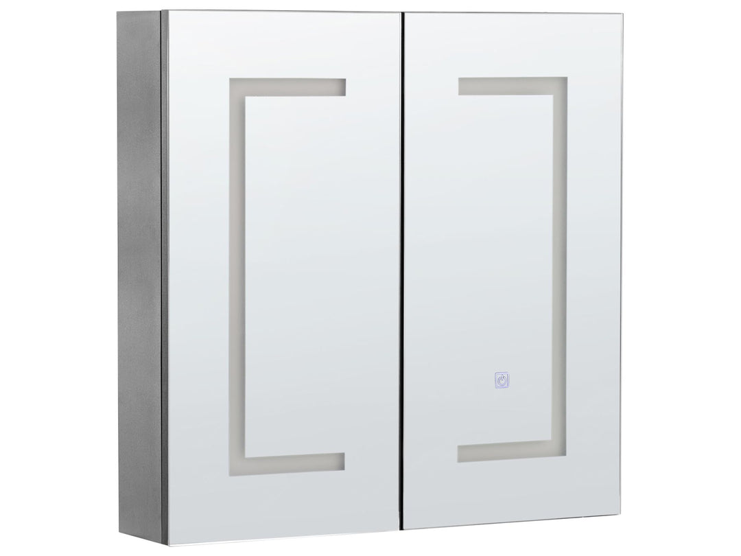 White bathroom cabinet with two doors on a white background