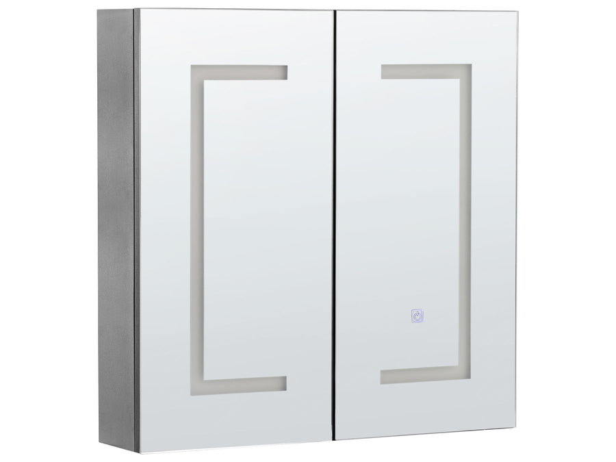White bathroom cabinet with two doors on a white background