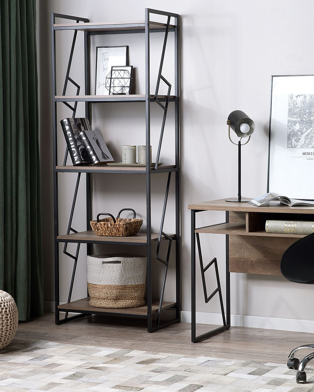 5 Tier Bookcase 184 cm Brown/ Black Fiona