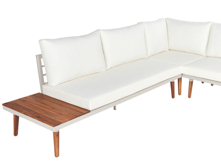 Corato Garden Corner Sofa with Table 5 Seater Acacia Wood Off-White