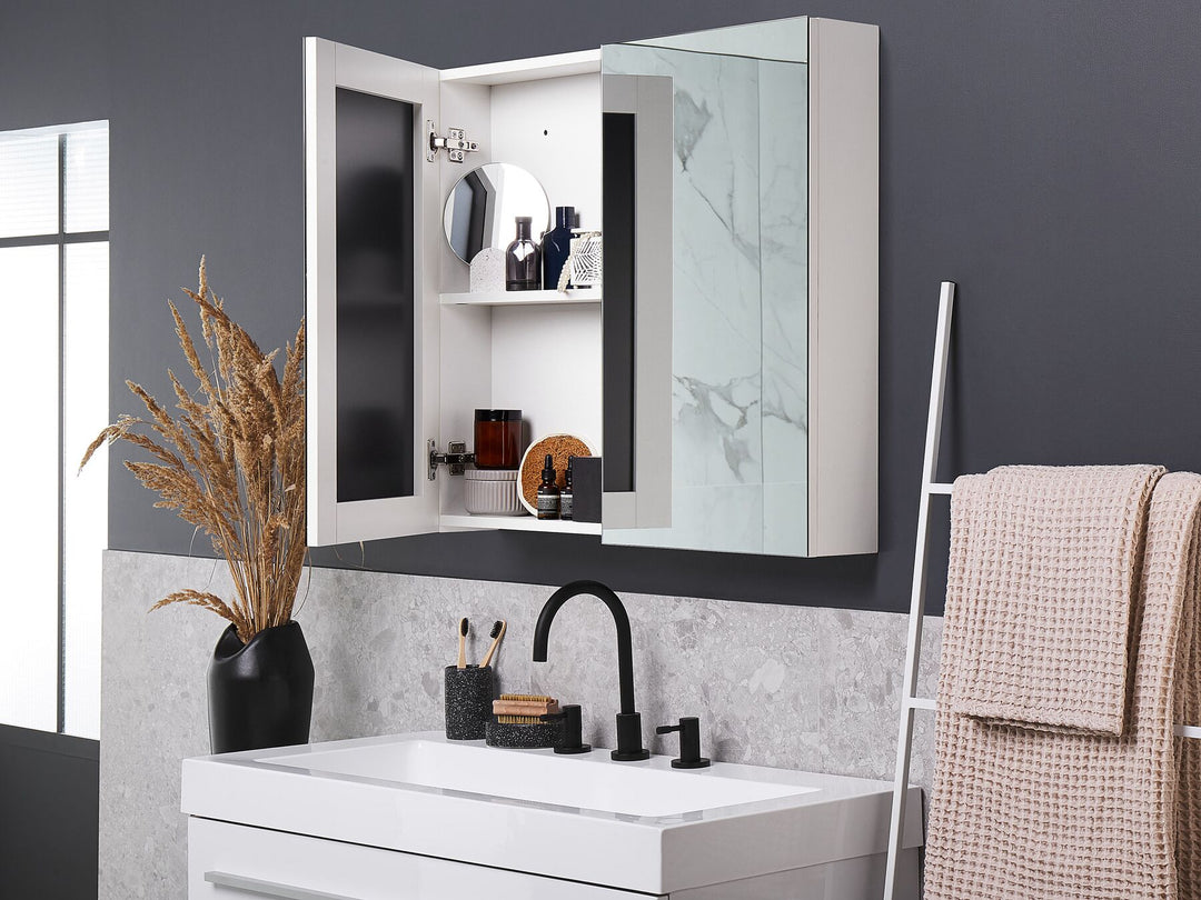 Bathroom Wall Mounted Mirror Cabinet 80 cm 70 cm White Navarra