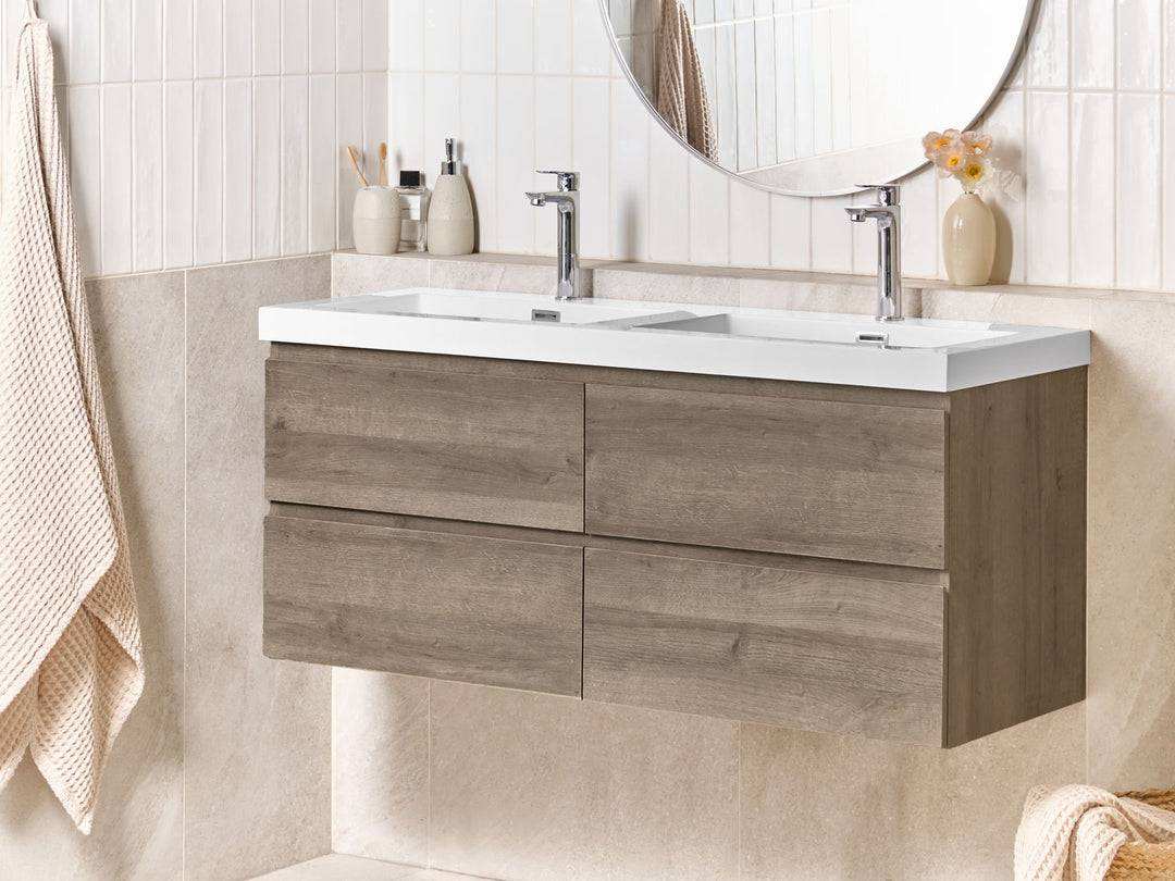 Wall Mounted Double Basin Vanity Unit 120 cm 52 cm Taupe Viedma