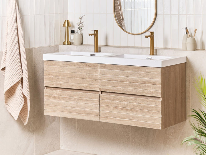 Wall Mounted Double Basin Vanity Unit 120 cm 55 cm Light Brown Urucu