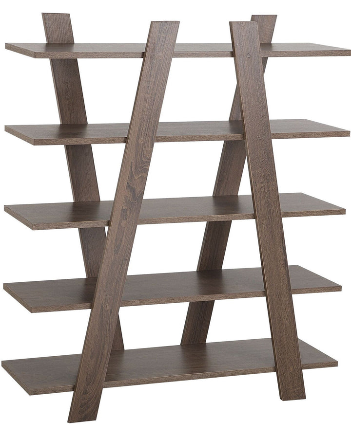 Wooden bookshelf with a modern design on a white background