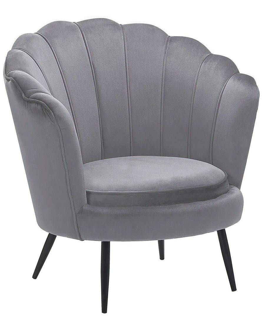 Gray armchair with scalloped backrest on a white background