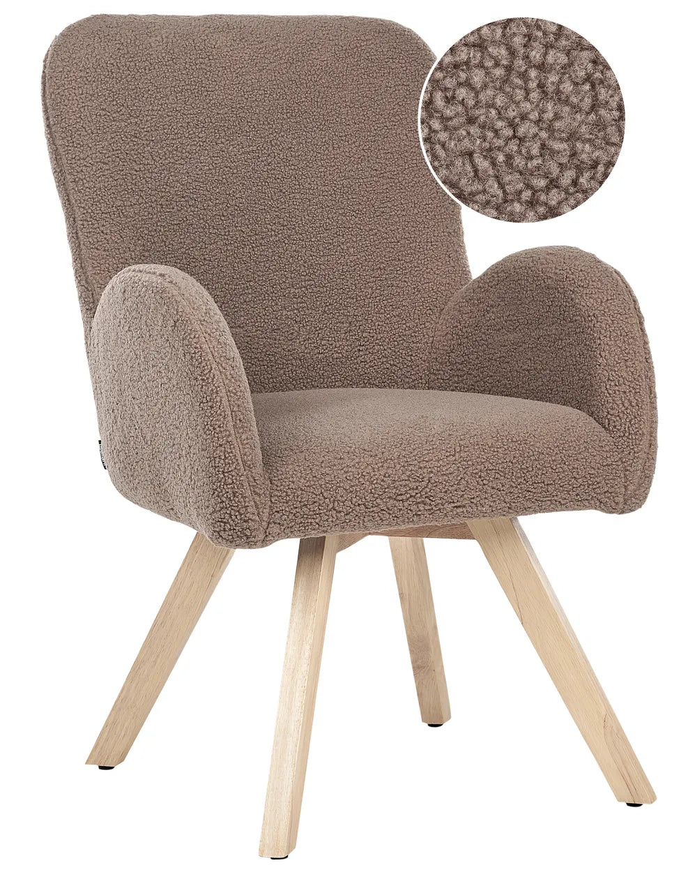 Brown textured armchair with wooden legs on a white background