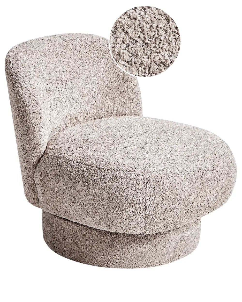 Beige textured chair with close-up of fabric texture on a white background