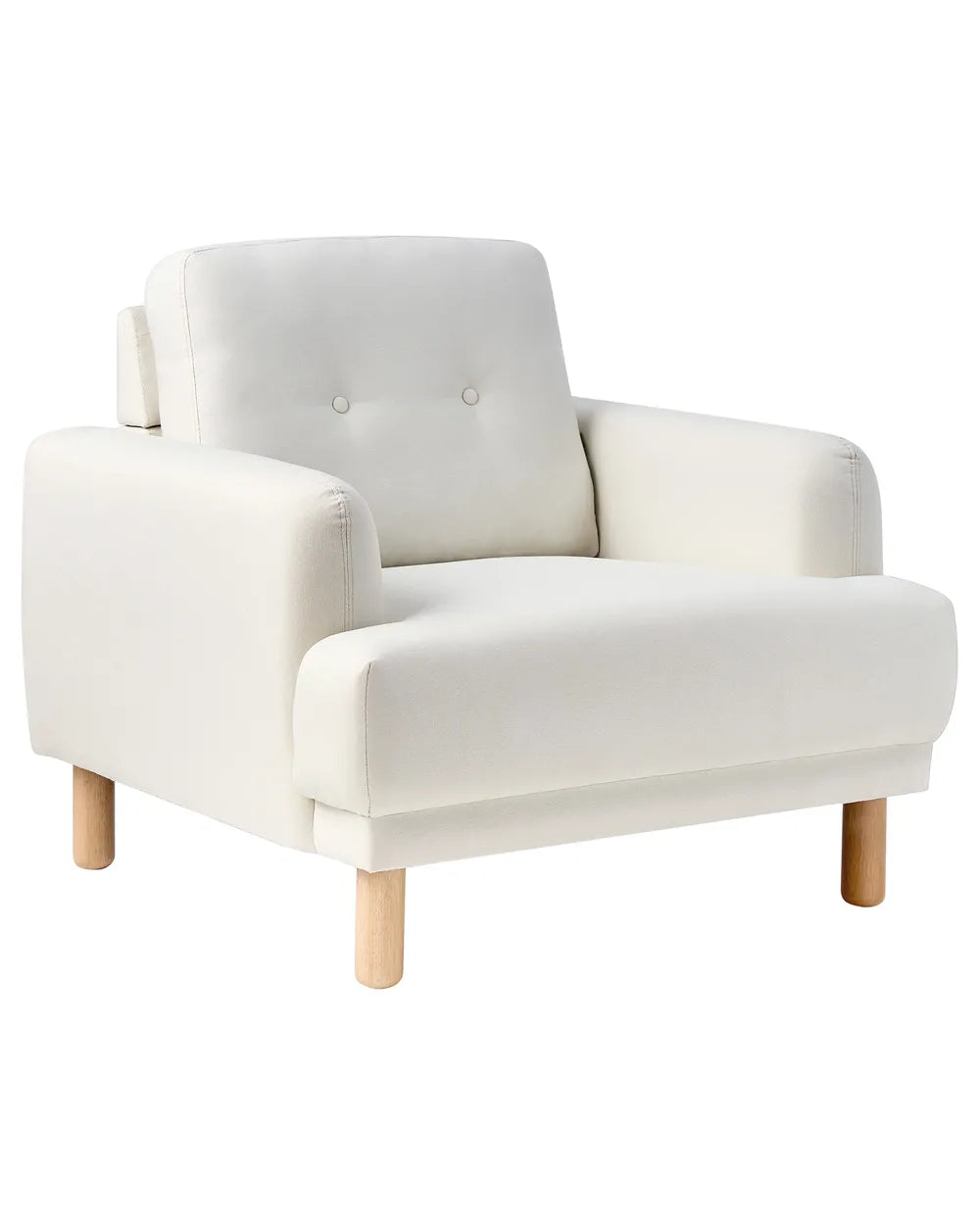 White armchair with wooden legs on a white background