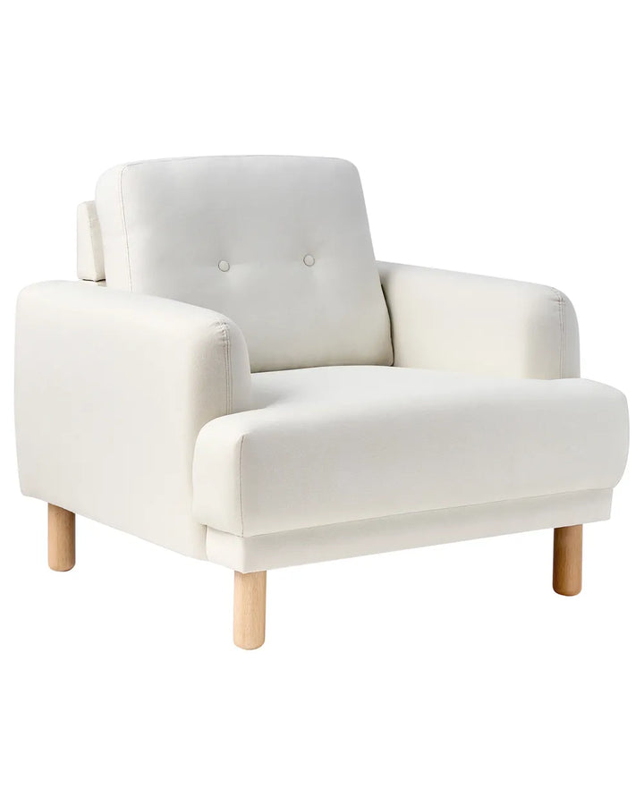 White armchair with wooden legs on a white background