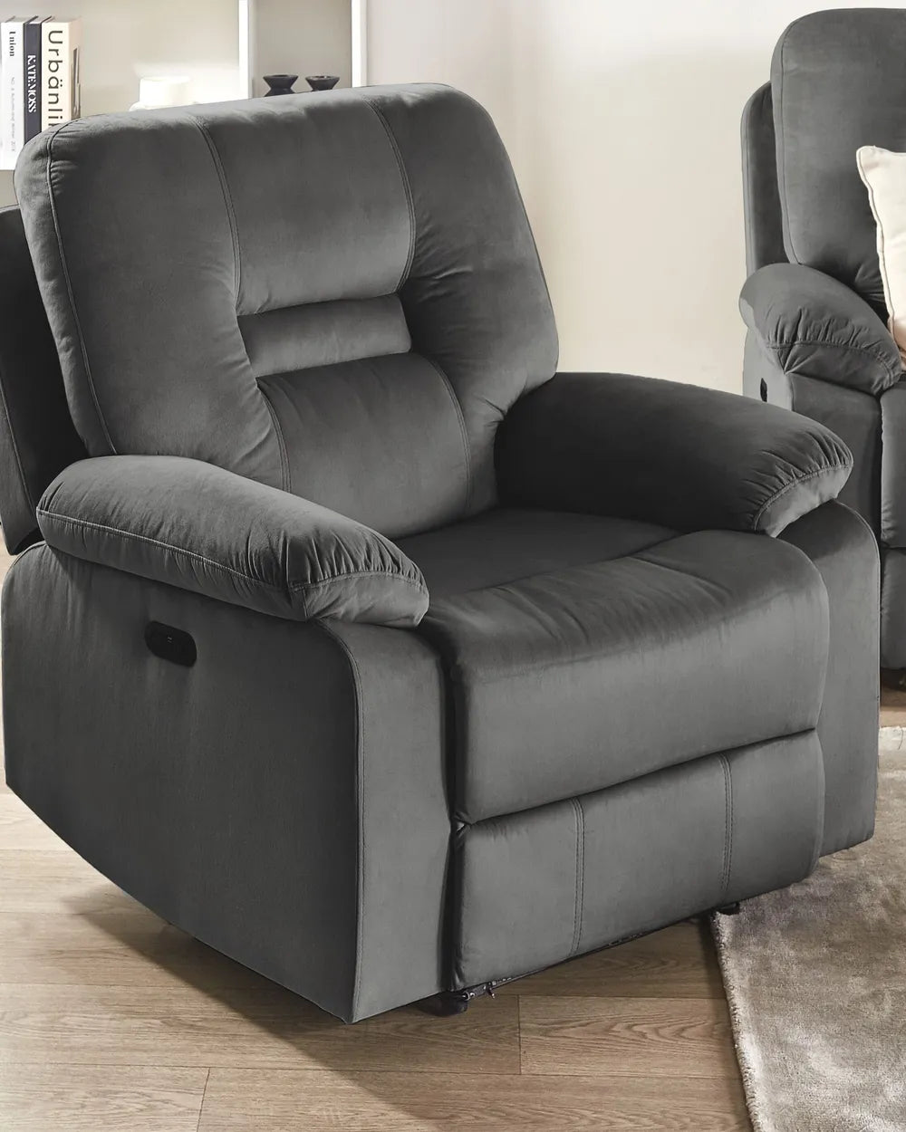 Electric Recliner Chair With Footrest LED Velvet Dark Grey Bernet