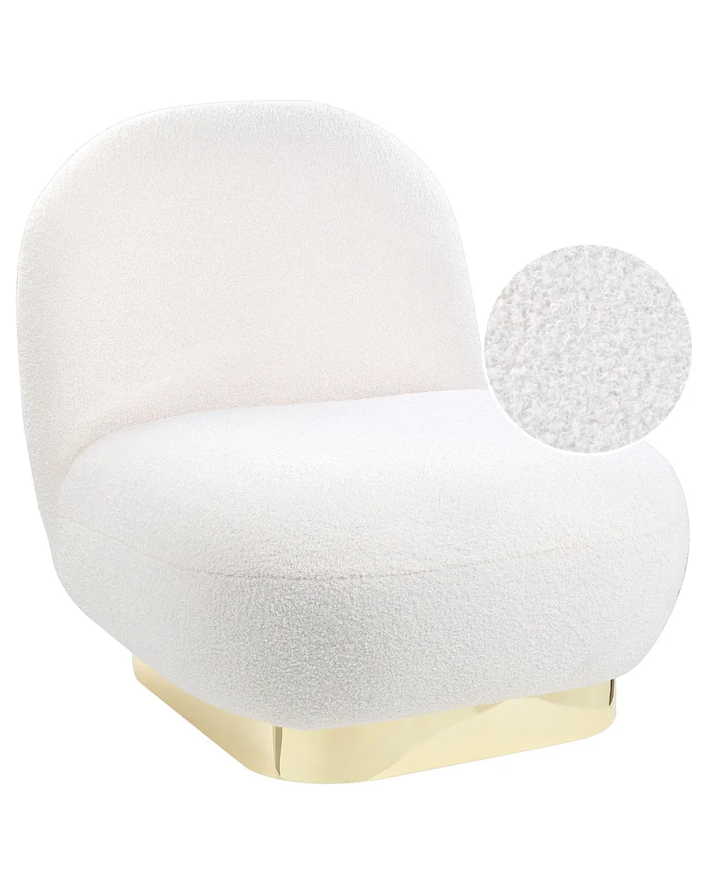 White textured chair with gold base on a white background