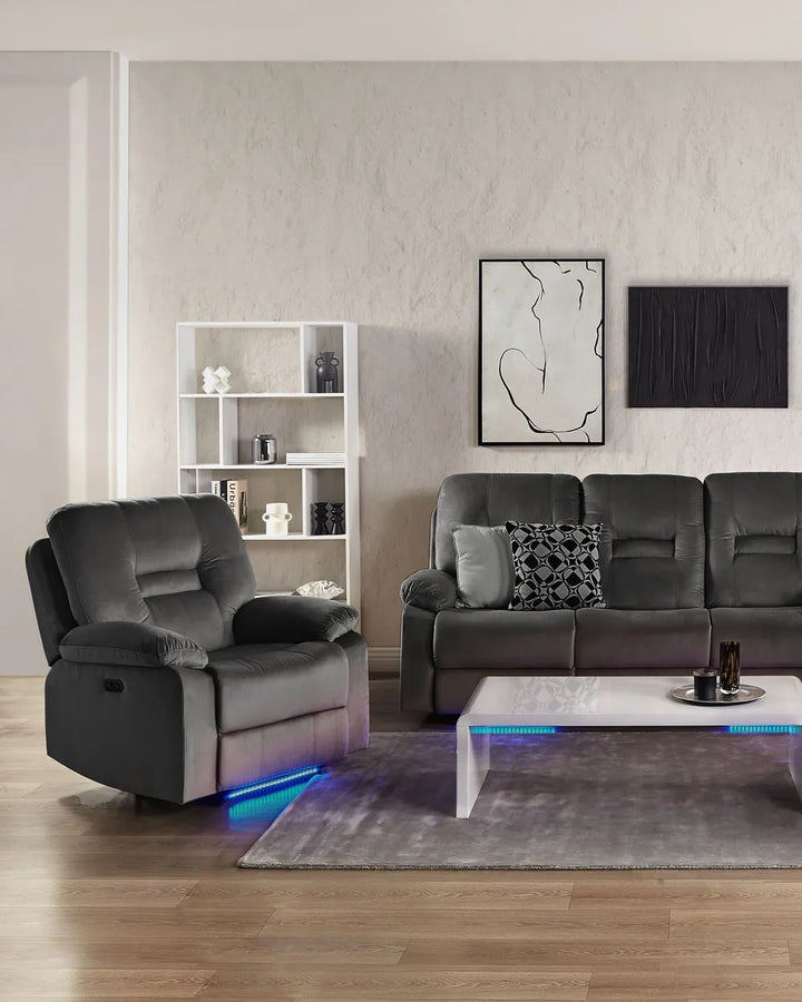 Electric Recliner Chair With Footrest LED Velvet Dark Grey Bernet