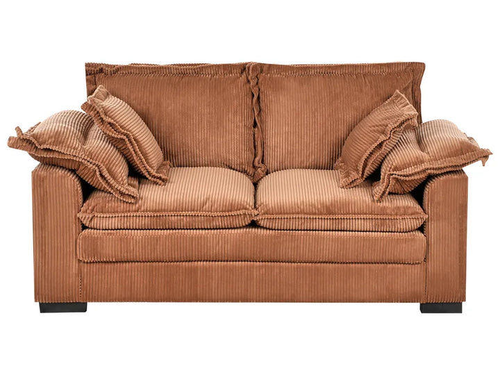 Brown sofa with decorative pillows on a white background