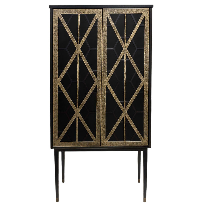 Decorative cabinet with geometric pattern on a white background