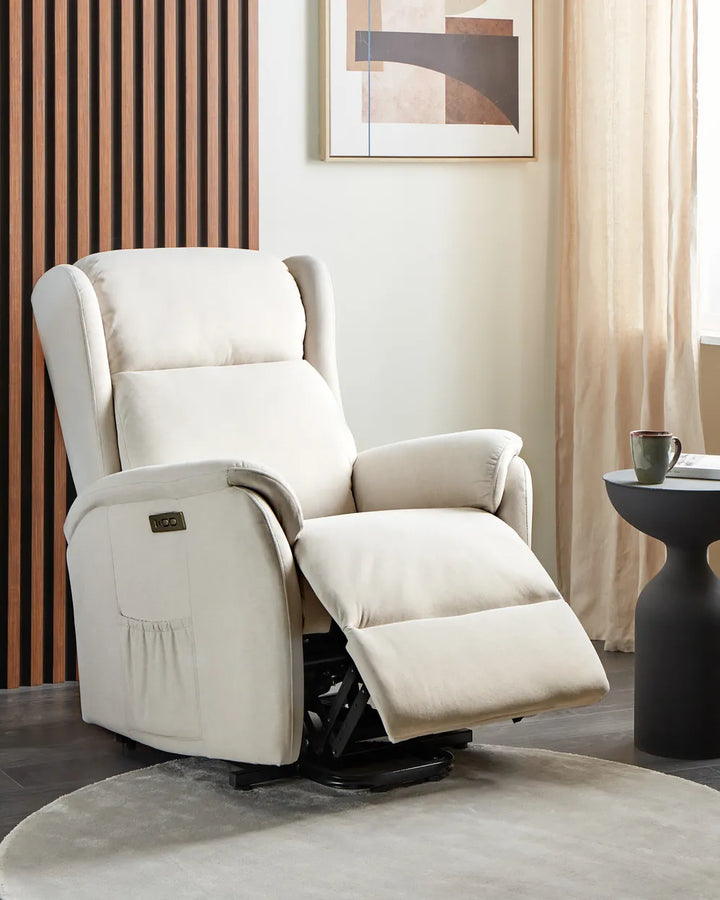 Electric Recliner Chair With Footrest Fabric Light Beige Denison