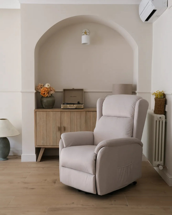 Electric Recliner Chair With Footrest Fabric Light Beige Denison