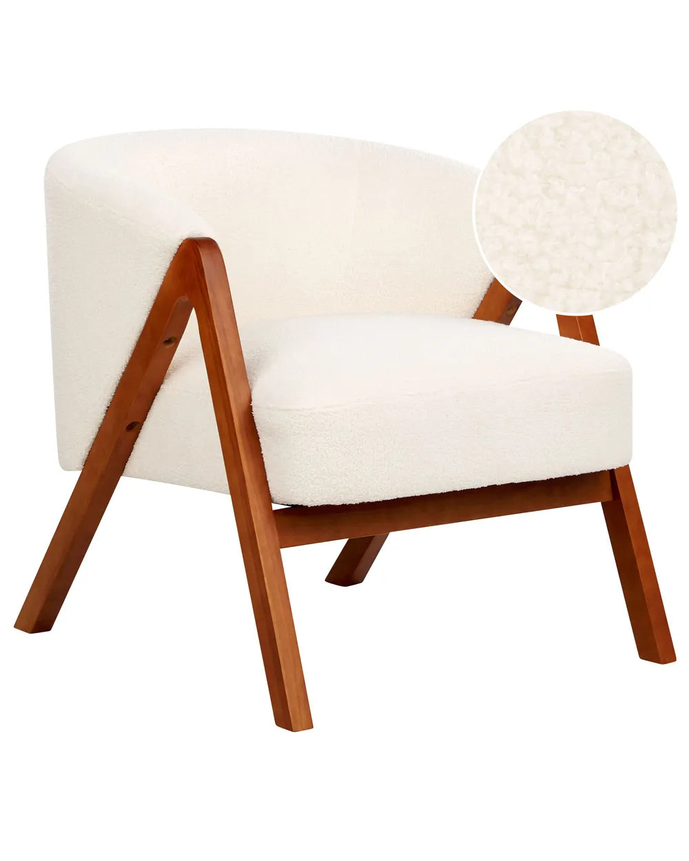 Chair with white cushion and wooden frame on a white background