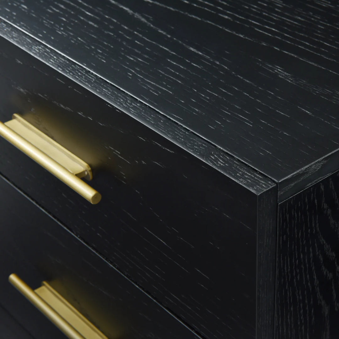 Tulip Black Wood & Gold Chest of Drawers Tall Boy