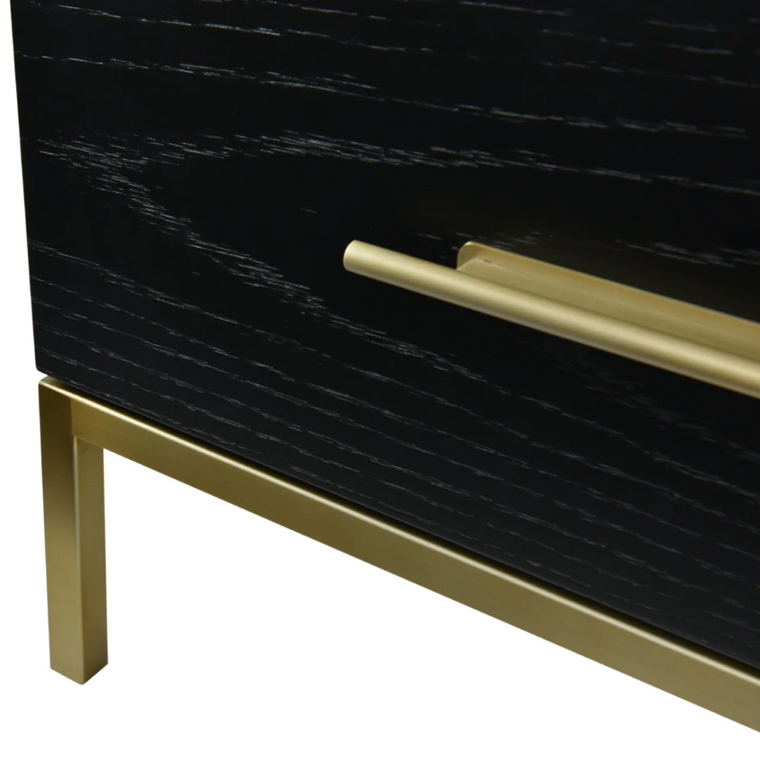 Tulip Black Wood & Gold Chest of Drawers Tall Boy