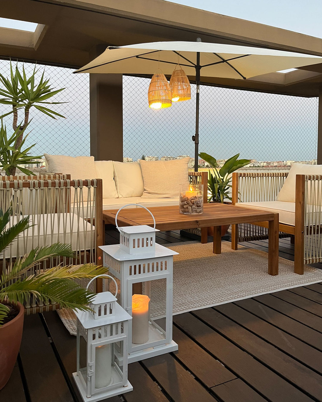 Antria Garden Lounge Set with Table 4 Seater Acacia Wood Beige