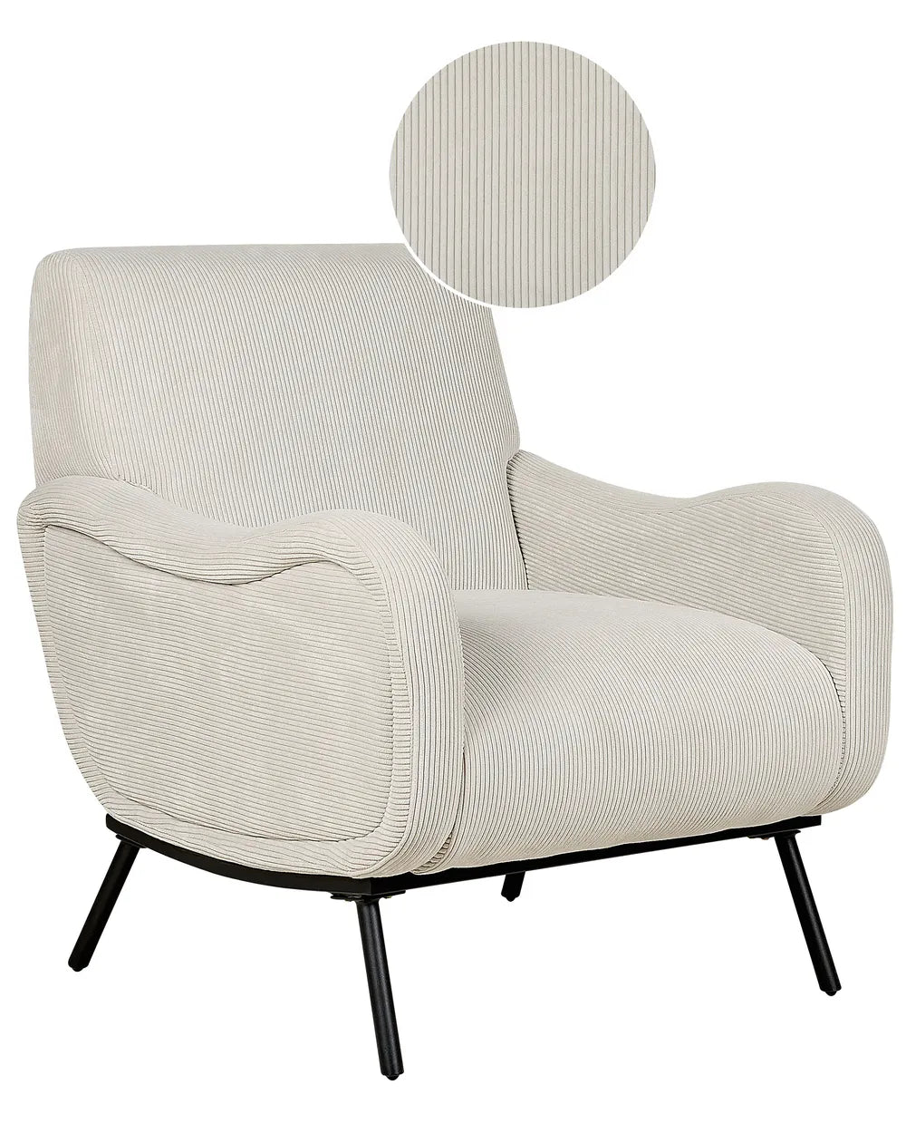 Beige armchair with a close-up of the fabric texture on a white background