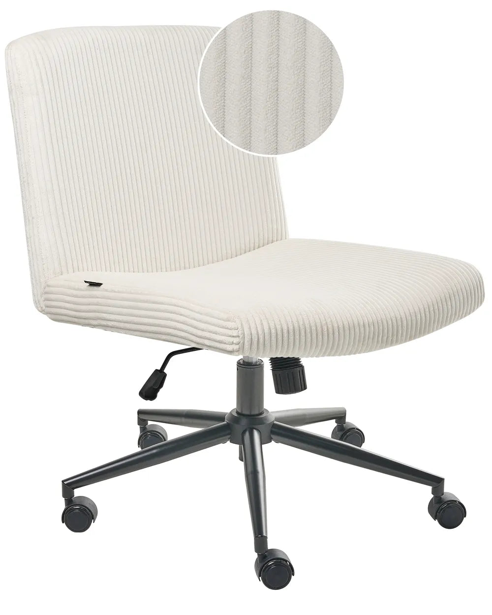 White office chair with a close-up of the fabric texture on a white background